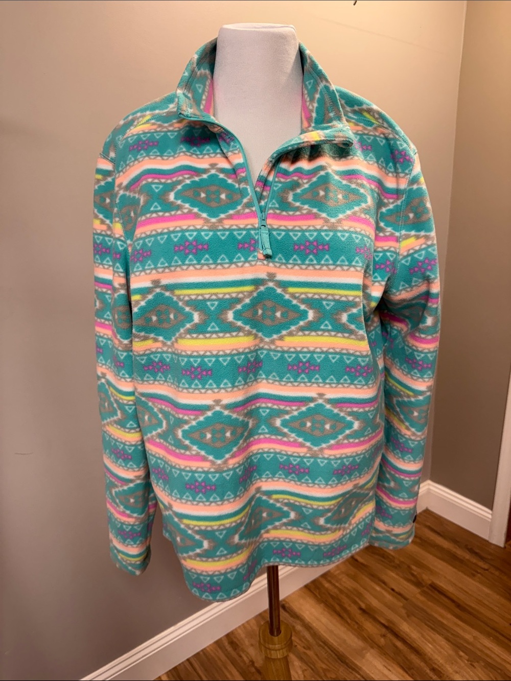 chubbies Teal Aztec-Pattern Quarter-Zip Pullover